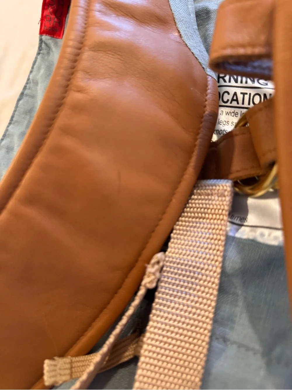 Sakura Bloom ONBUHIMO Carrier in Linen Laguna with Butterscotch Leather Strap